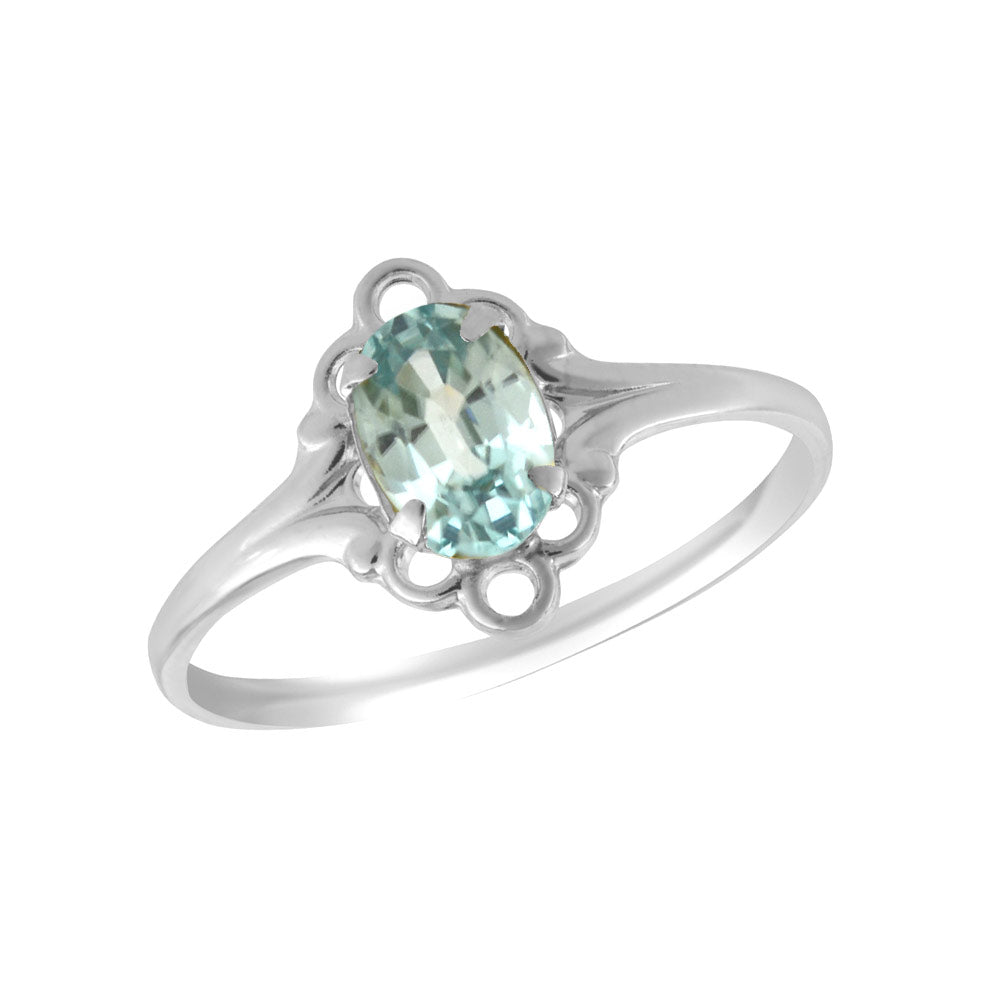 Sterling Silver Oval Shape Birthstone Ring For Girls (Size 4)