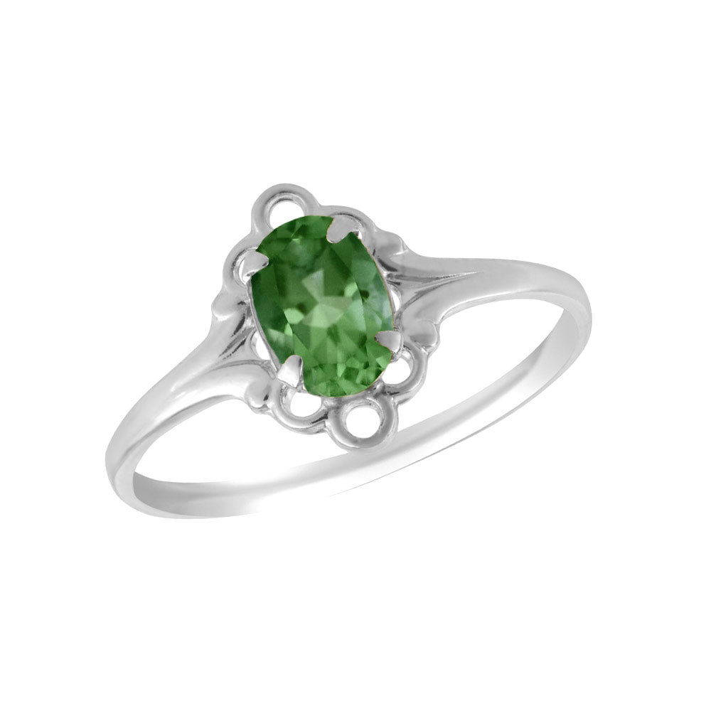 Sterling Silver Oval Shape Birthstone Ring For Girls (Size 4)