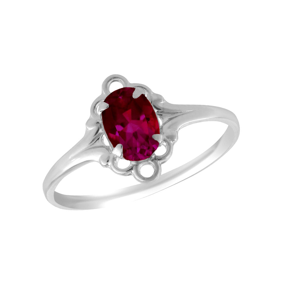 Sterling Silver Oval Shape Birthstone Ring For Girls (Size 4)