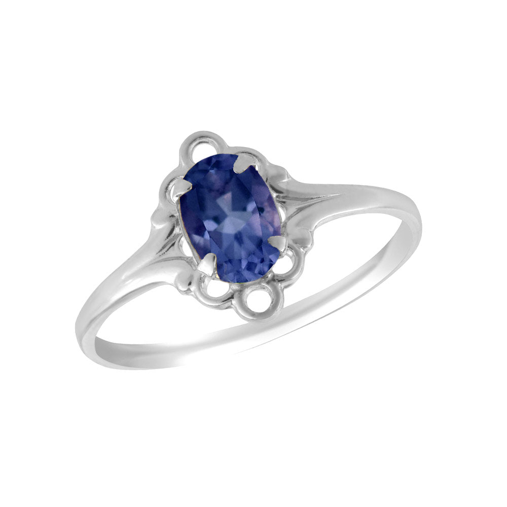 Sterling Silver Oval Shape Birthstone Ring For Girls (Size 4)