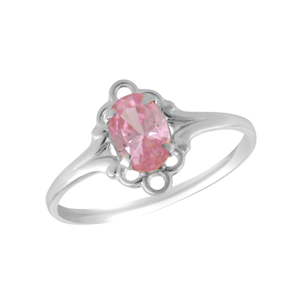 Sterling Silver Oval Shape Birthstone Ring For Girls (Size 4)