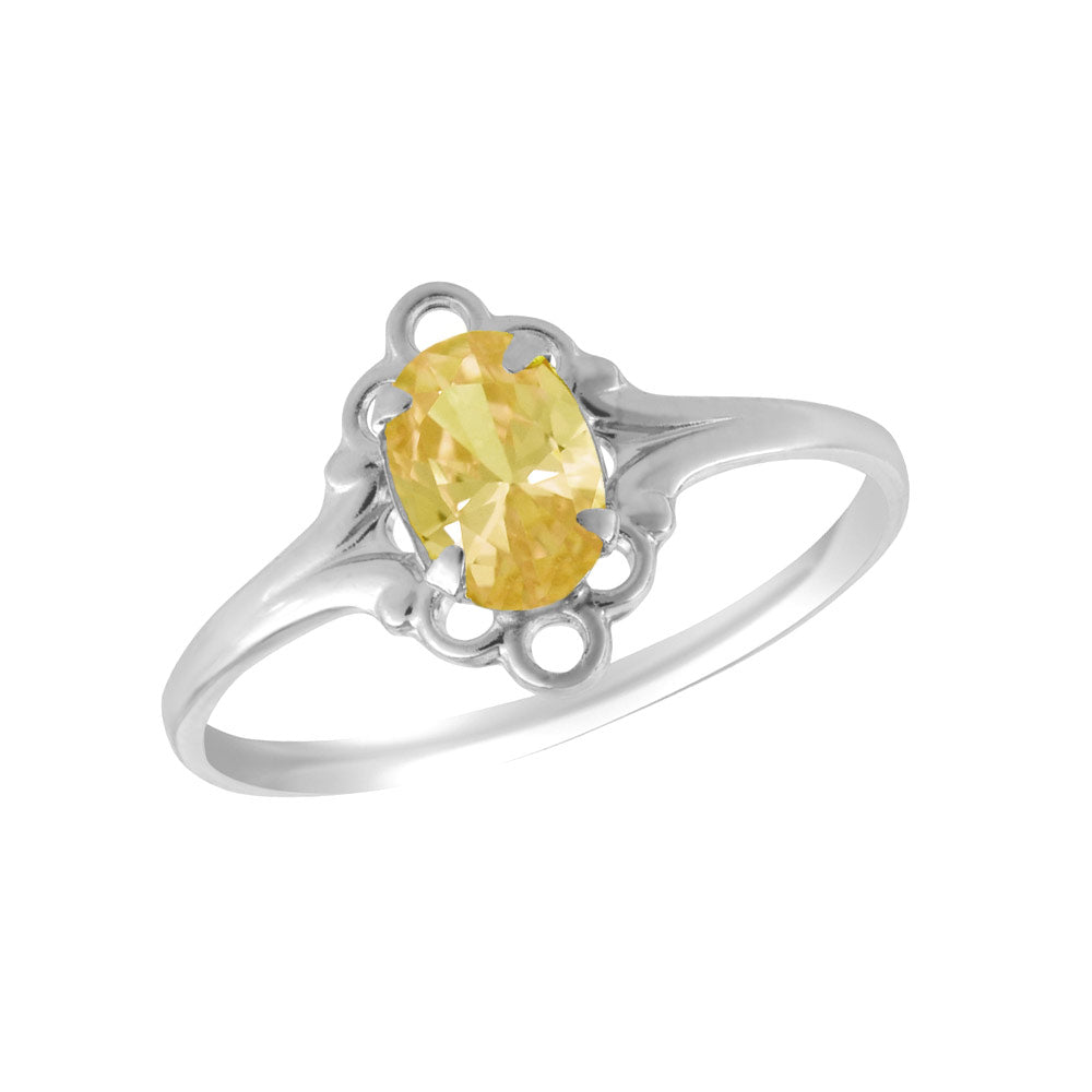 Sterling Silver Oval Shape Birthstone Ring For Girls (Size 4)