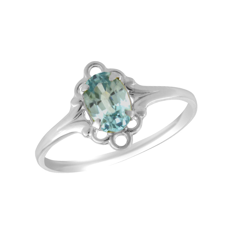 Sterling Silver Oval Shape Birthstone Ring For Girls (Size 4)