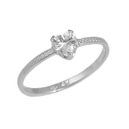 Children 14K White Gold Heart Shaped C.Z. Ring for Girls (size 3 1/2) 1