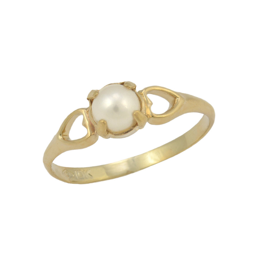 Girls Jewelry - 10K Yellow Gold Size 4 Cultured Pearl Ring For Children 1