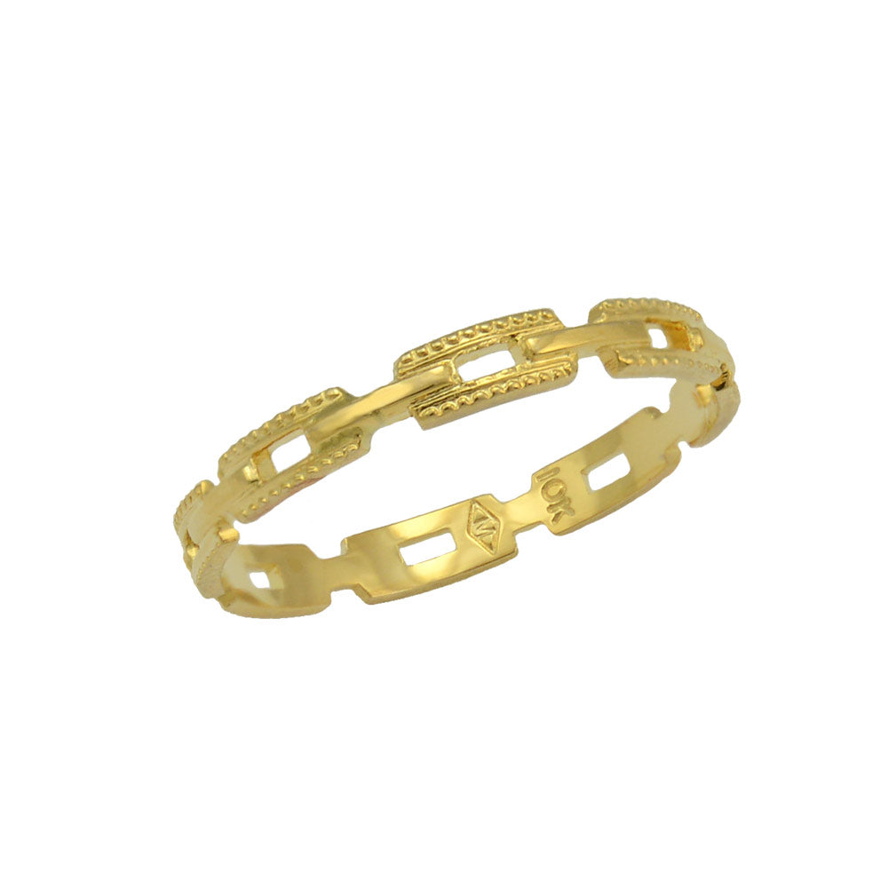 10 Yellow Gold And Sterling Silver Chain Link Cut Ring for Girls (Size 1 or 3)