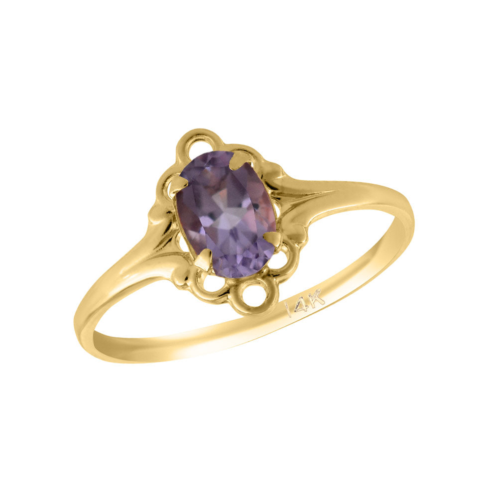 Girl 14K Yellow Gold Oval Shape Genuine Birthstone Ring (size 5 1/2) 1