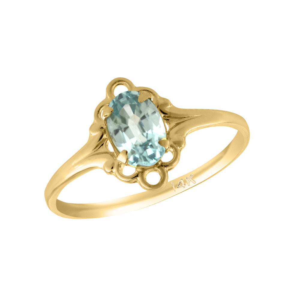 Girl 14K Yellow Gold Oval Shape Genuine Birthstone Ring (size 5 1/2)