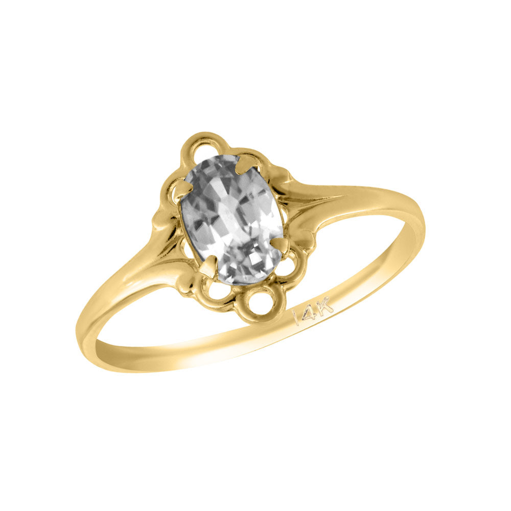 Girl 14K Yellow Gold Oval Shape Genuine Birthstone Ring (size 5 1/2)