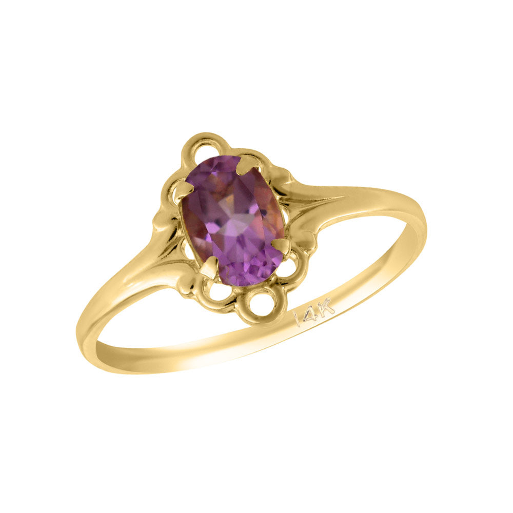 Girl 14K Yellow Gold Oval Shape Genuine Birthstone Ring (size 5 1/2)