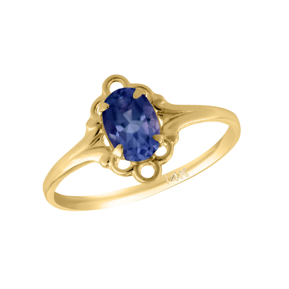 Girl 14K Yellow Gold Oval Shape Genuine Birthstone Ring (size 5 1/2)