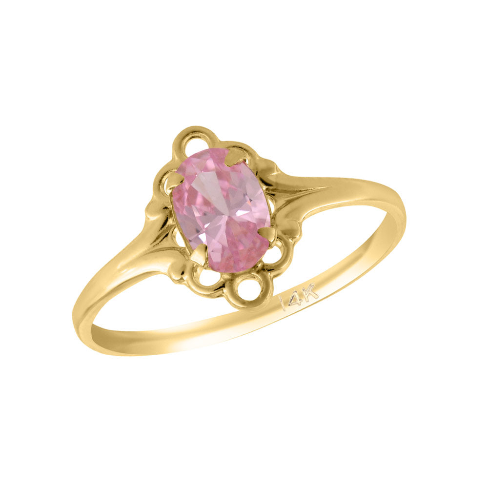 Girl 14K Yellow Gold Oval Shape Genuine Birthstone Ring (size 5 1/2)