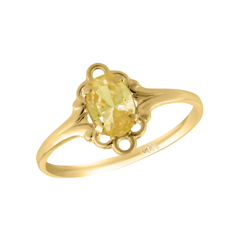 Girl 14K Yellow Gold Oval Shape Genuine Birthstone Ring (size 5 1/2)