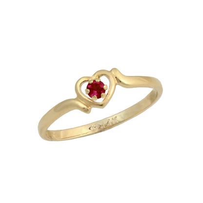 Size 3 1/2 Children's 14K Yellow Gold Heart Shaped Genuine Birthstone Ring