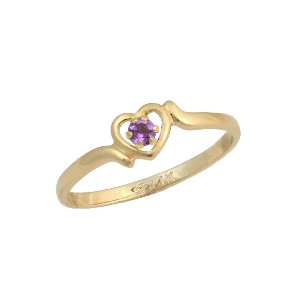 Size 3 1/2 Children's 14K Yellow Gold Heart Shaped Genuine Birthstone Ring 1