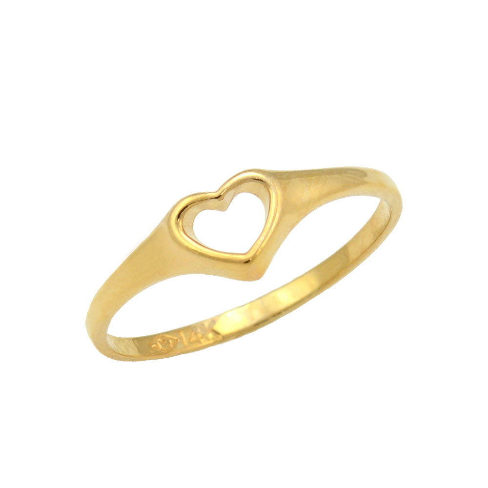 Girl's 14K Yellow Gold Open Heart Ring For Toddlers And Children (Size 2 1/2) 1