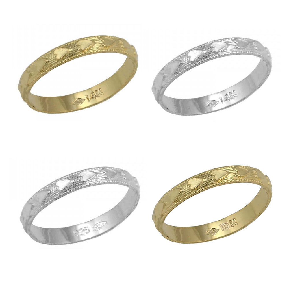 Children Gold Or Silver All Around Faceted Heart Ring (5 Sizes 1/2-4) 2
