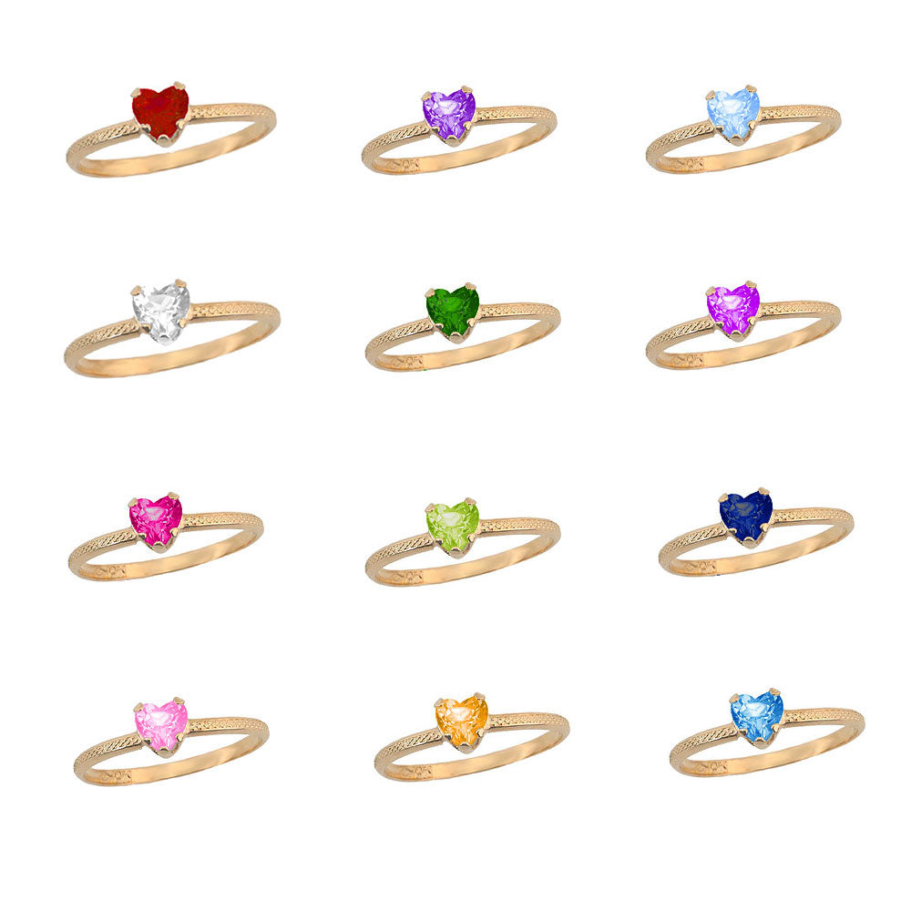 10K Yellow Gold Heart Birthstone Ring For Toddlers And Children (size 3 1/2) 2
