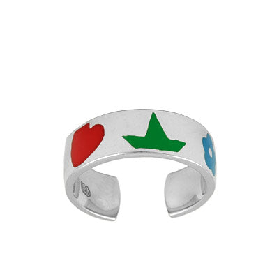 Sterling Silver Adjustable Multi Color Enameled Children & Teens Ring 1