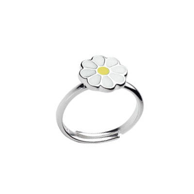 Girl's Jewelry - Sterling Silver Enamel Daisy Flower Adjustable Ring 1