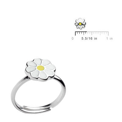 Girl's Jewelry - Sterling Silver Enamel Daisy Flower Adjustable Ring 2