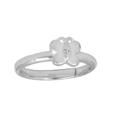 Children's Silver Diamond Butterfly Adjustable Ring From Size 3 To 6 1