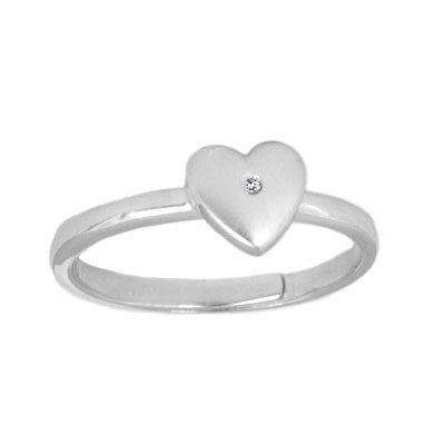 Teens Sterling Silver Diamond Heart Adjustable Ring From Size 5 To 10 1